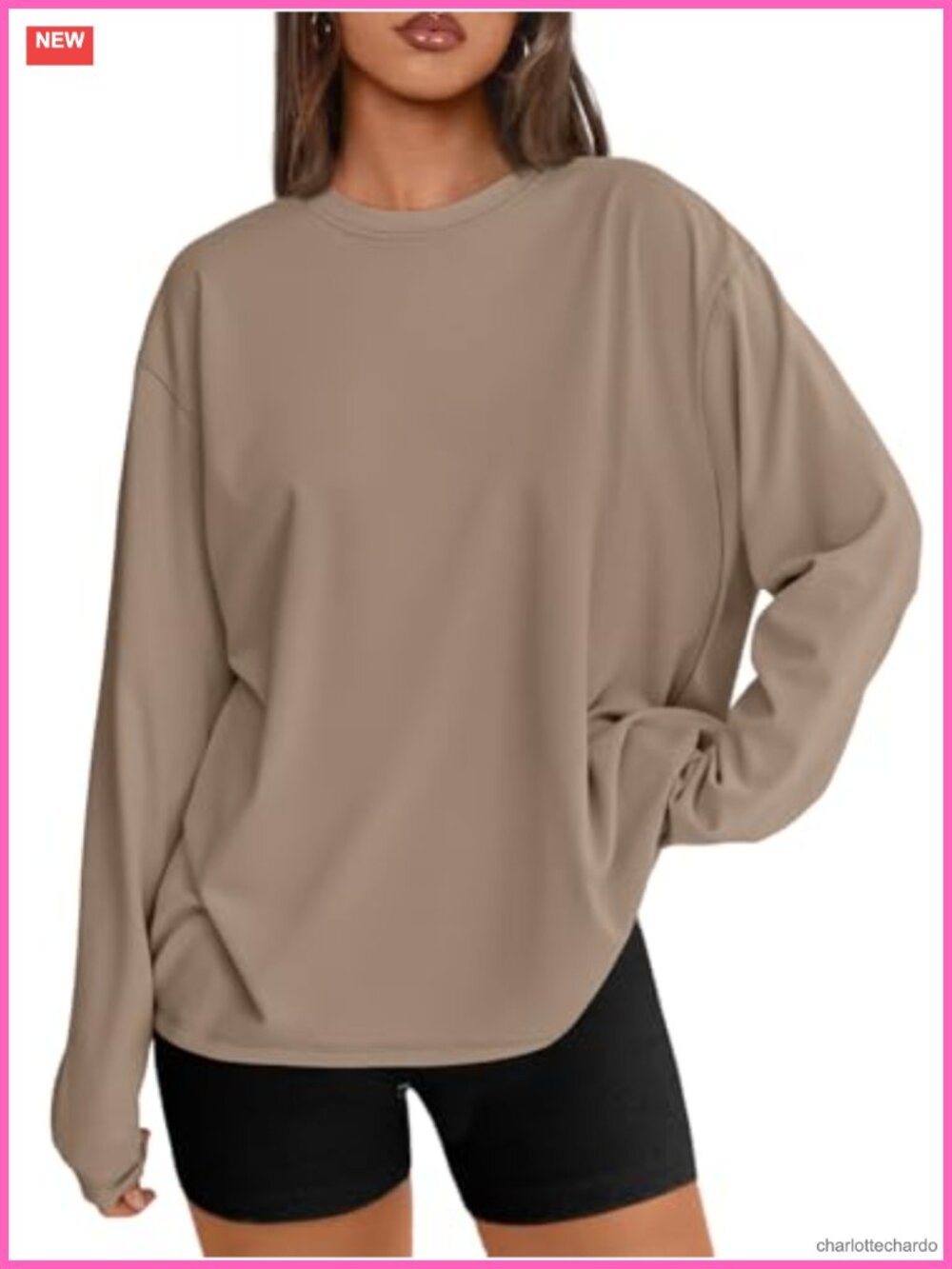 Oversized Long Sleeve T-Shirt Crew Neck Pullover Casual Basic Tee